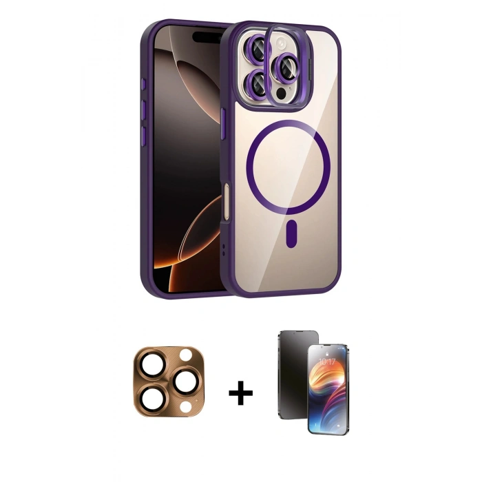 MARSİLYAN™- iPhone 16 Pro Max Kılıf Yadigar Asil Koleksiyonu - Siyah 3D Antistatik Mat Seramik Nano Ekran Koruyucu + Pers Alüminyum Kamera Lens - CLTM