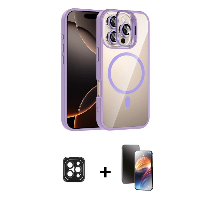 MARSİLYAN™- iPhone 16 Pro Max Kılıf Yadigar Asil Koleksiyonu - Siyah 3D Antistatik Mat Seramik Nano Ekran Koruyucu + PVD Metal Kamera Lens - SH