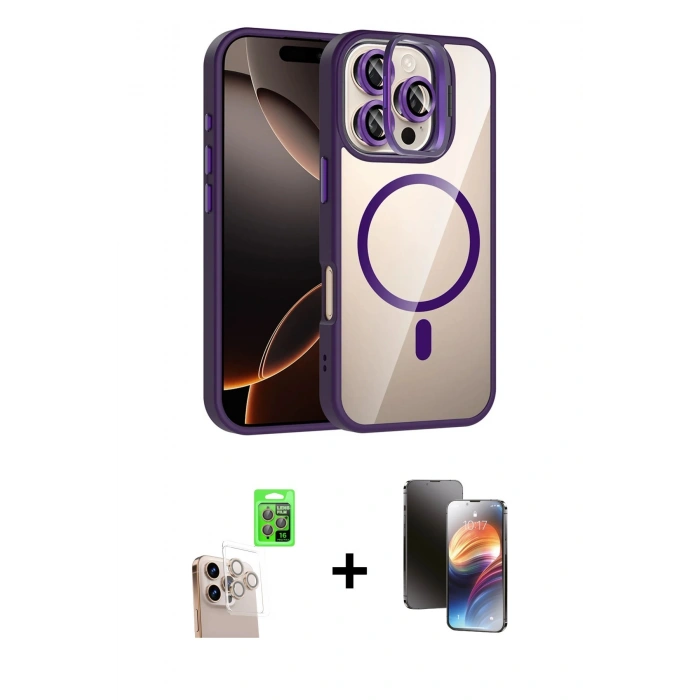 MARSİLYAN™- iPhone 16 Pro Max Kılıf Yadigar Asil Koleksiyonu - Siyah 3D Antistatik Mat Seramik Nano Ekran Koruyucu + Natural Grey Raze Metal Kamera Lens