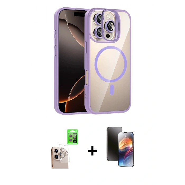MARSİLYAN™- iPhone 16 Pro Max Kılıf Yadigar Asil Koleksiyonu - Siyah 3D Antistatik Mat Seramik Nano Ekran Koruyucu + Natural Grey Raze Metal Kamera Lens