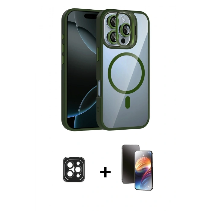 MARSİLYAN™- iPhone 16 Pro Max Kılıf Yadigar Asil Koleksiyonu - Siyah 3D Antistatik Mat Seramik Nano Ekran Koruyucu + PVD Metal Kamera Lens - SH