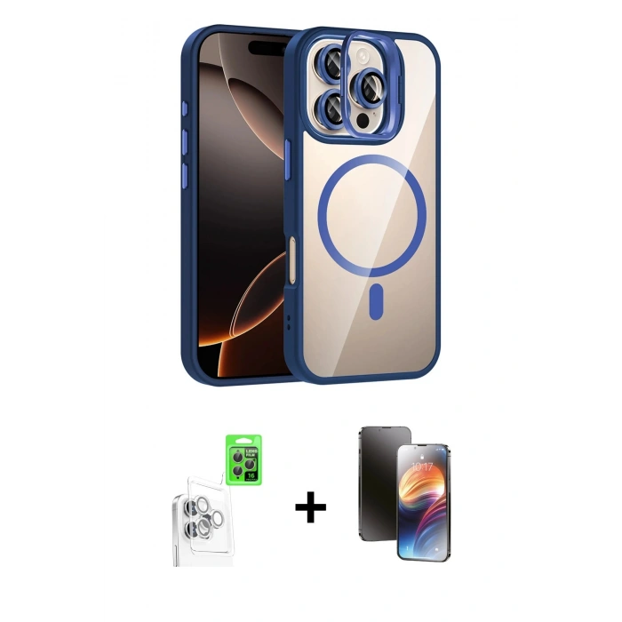 MARSİLYAN™- iPhone 16 Pro Max Kılıf Yadigar Asil Koleksiyonu - Siyah 3D Antistatik Mat Seramik Nano Ekran Koruyucu + Raze Metal Kamera Lens - BZ