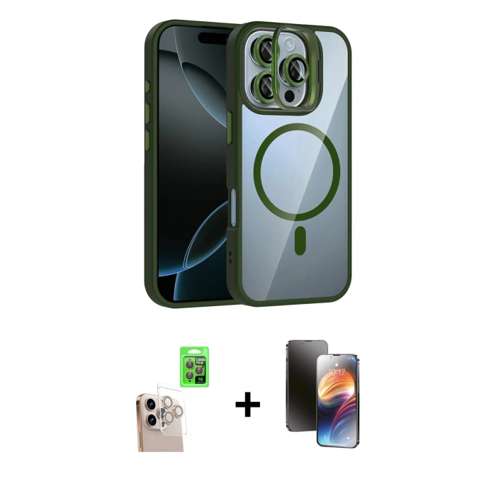 MARSİLYAN™- iPhone 16 Pro Max Kılıf Yadigar Asil Koleksiyonu - Siyah 3D Antistatik Mat Seramik Nano Ekran Koruyucu + Natural Grey Raze Metal Kamera Lens