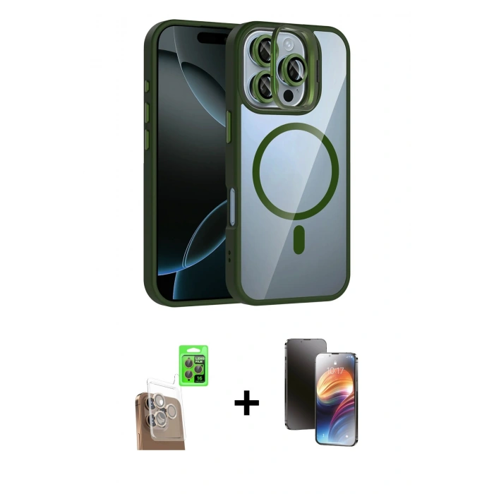MARSİLYAN™- iPhone 16 Pro Max Kılıf Yadigar Asil Koleksiyonu - Siyah 3D Antistatik Mat Seramik Nano Ekran Koruyucu + Raze Metal Kamera Lens - CLTM