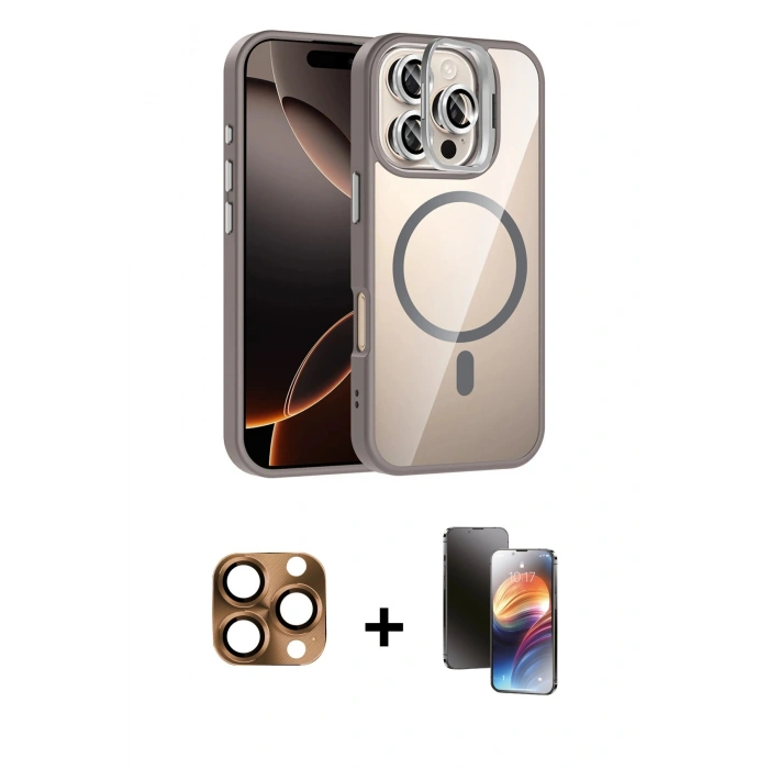 MARSİLYAN™- iPhone 16 Pro Max Kılıf Yadigar Asil Koleksiyonu - Siyah 3D Antistatik Mat Seramik Nano Ekran Koruyucu + Pers Alüminyum Kamera Lens - CLTM