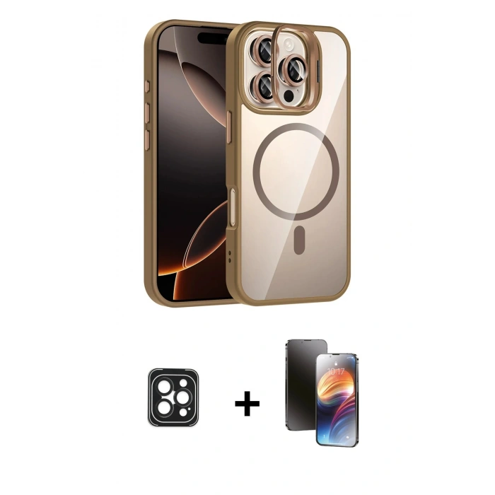 MARSİLYAN™- iPhone 16 Pro Max Kılıf Yadigar Asil Koleksiyonu - Siyah 3D Antistatik Mat Seramik Nano Ekran Koruyucu + PVD Metal Kamera Lens - SH
