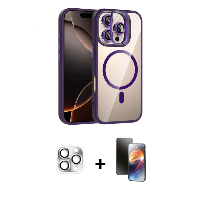 MARSİLYAN™- iPhone 16 Pro Max Kılıf Yadigar Asil Koleksiyonu - Siyah 3D Antistatik Mat Seramik Nano Ekran Koruyucu + Pers Alüminyum Kamera Lens - GS