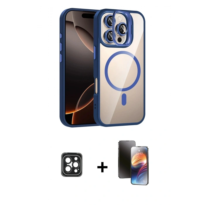 MARSİLYAN™- iPhone 16 Pro Max Kılıf Yadigar Asil Koleksiyonu - Siyah 3D Antistatik Mat Seramik Nano Ekran Koruyucu + PVD Metal Kamera Lens - SH