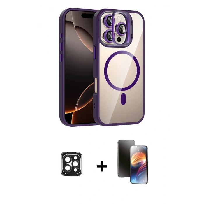 MARSİLYAN™- iPhone 16 Pro Max Kılıf Yadigar Asil Koleksiyonu - Siyah 3D Antistatik Mat Seramik Nano Ekran Koruyucu + PVD Metal Kamera Lens - SH