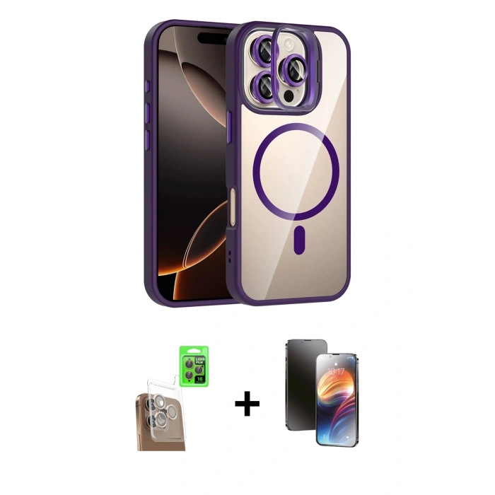 MARSİLYAN™- iPhone 16 Pro Max Kılıf Yadigar Asil Koleksiyonu - Siyah 3D Antistatik Mat Seramik Nano Ekran Koruyucu + Raze Metal Kamera Lens - CLTM