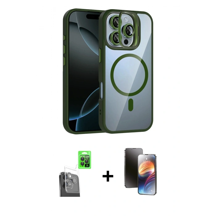 MARSİLYAN™- iPhone 16 Pro Max Kılıf Yadigar Asil Koleksiyonu - Siyah 3D Antistatik Mat Seramik Nano Ekran Koruyucu + Raze Metal Kamera Lens - SH