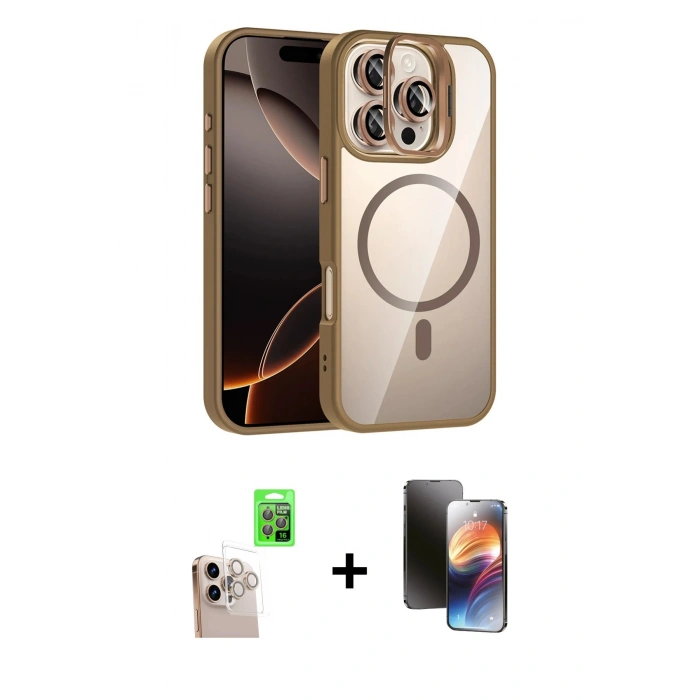 MARSİLYAN™- iPhone 16 Pro Max Kılıf Yadigar Asil Koleksiyonu - Siyah 3D Antistatik Mat Seramik Nano Ekran Koruyucu + Natural Grey Raze Metal Kamera Lens