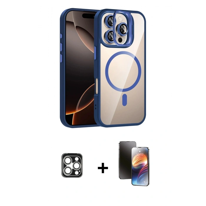 MARSİLYAN™- iPhone 16 Pro Max Kılıf Yadigar Asil Koleksiyonu - Siyah 3D Antistatik Mat Seramik Nano Ekran Koruyucu + PVD Metal Kamera Lens - GS