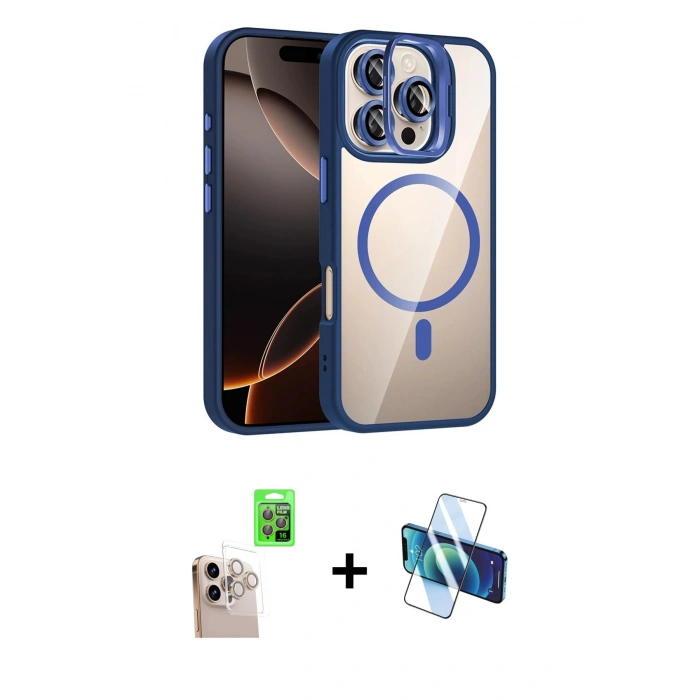 MARSİLYAN™- iPhone 16 Pro Max Kılıf Yadigar Asil Koleksiyonu - Siyah 3D Antistatik Seramik Nano Ekran Koruyucu + Raze Metal Kamera Lens - NLGY