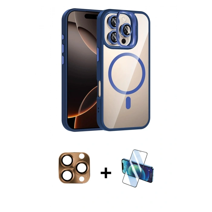 MARSİLYAN™- iPhone 16 Pro Max Kılıf Yadigar Asil Koleksiyonu - Siyah 3D Antistatik Seramik Nano Ekran Koruyucu + Pers Alüminyum Kamera Lens - CLTM