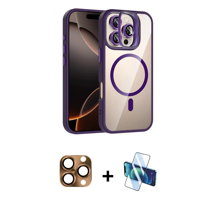 MARSİLYAN™- iPhone 16 Pro Max Kılıf Yadigar Asil Koleksiyonu - Siyah 3D Antistatik Seramik Nano Ekran Koruyucu + Pers Alüminyum Kamera Lens - CLTM
