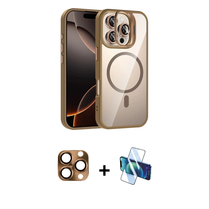 MARSİLYAN™- iPhone 16 Pro Max Kılıf Yadigar Asil Koleksiyonu - Siyah 3D Antistatik Seramik Nano Ekran Koruyucu + Pers Alüminyum Kamera Lens - CLTM
