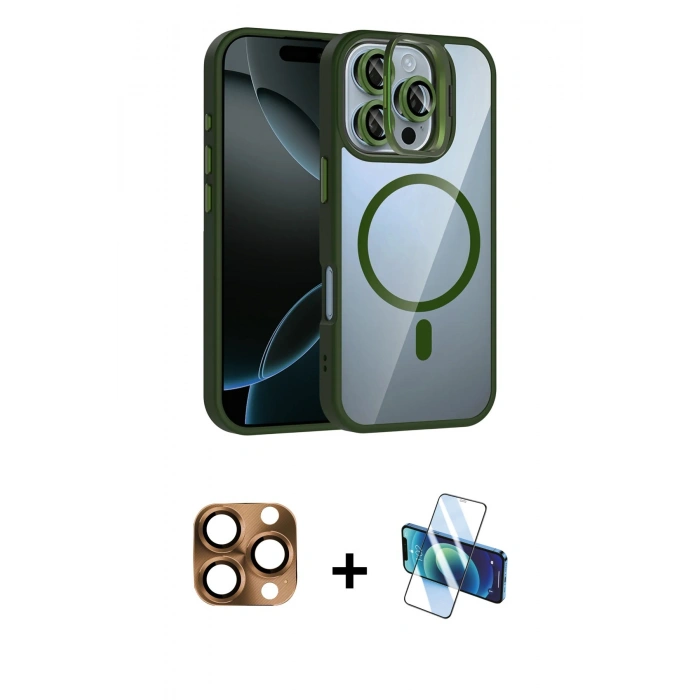MARSİLYAN™- iPhone 16 Pro Max Kılıf Yadigar Asil Koleksiyonu - Siyah 3D Antistatik Seramik Nano Ekran Koruyucu + Pers Alüminyum Kamera Lens - CLTM