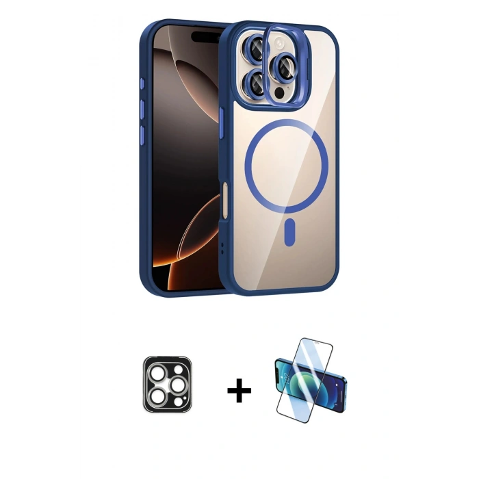 MARSİLYAN™- iPhone 16 Pro Max Kılıf Yadigar Asil Koleksiyonu - Siyah 3D Antistatik Seramik Nano Ekran Koruyucu + PVD Metal Kamera Lens - GS