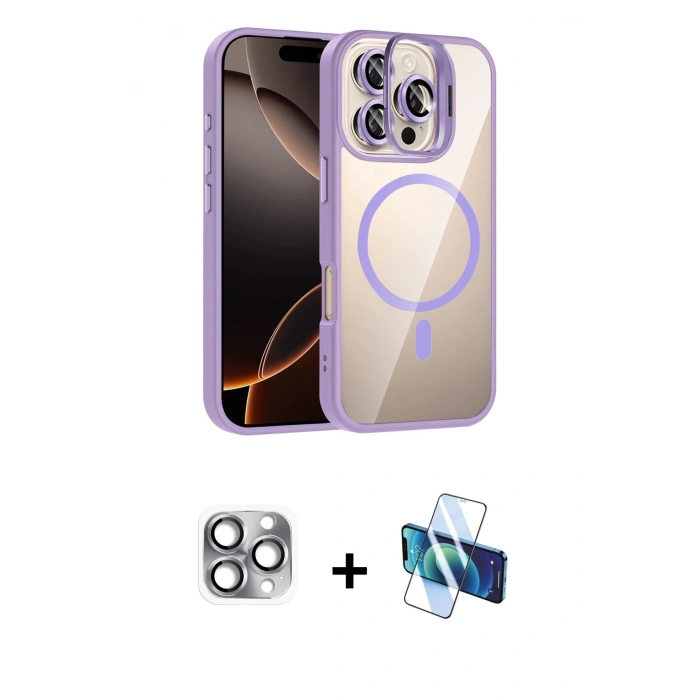 MARSİLYAN™- iPhone 16 Pro Max Kılıf Yadigar Asil Koleksiyonu - Siyah 3D Antistatik Seramik Nano Ekran Koruyucu + Pers Alüminyum Kamera Lens - GI
