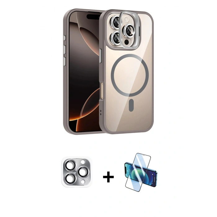 MARSİLYAN™- iPhone 16 Pro Max Kılıf Yadigar Asil Koleksiyonu - Siyah 3D Antistatik Seramik Nano Ekran Koruyucu + Pers Alüminyum Kamera Lens - GI