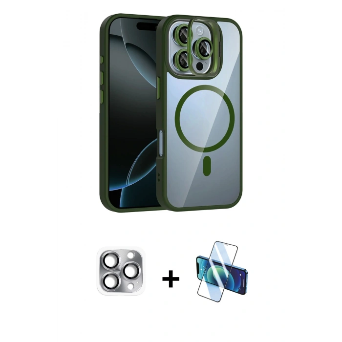 MARSİLYAN™- iPhone 16 Pro Max Kılıf Yadigar Asil Koleksiyonu - Siyah 3D Antistatik Seramik Nano Ekran Koruyucu + Pers Alüminyum Kamera Lens - GI