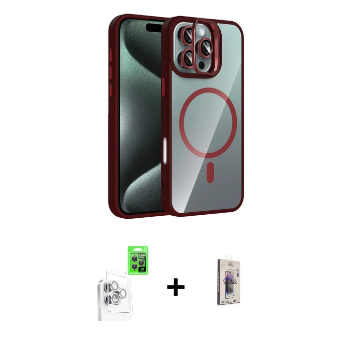 MARSİLYAN™- iPhone 16 Pro Max Kılıf Yadigar Asil Koleksiyonu - Siyah Bilvis 3D Cam Ekran Koruyucu + Beyaz Raze Metal Kamera Lens