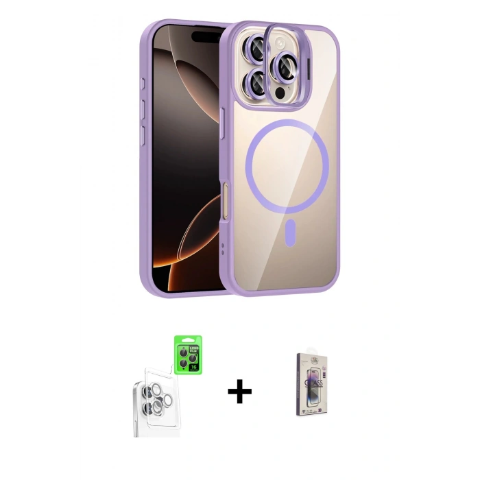 MARSİLYAN™- iPhone 16 Pro Max Kılıf Yadigar Asil Koleksiyonu - Siyah Bilvis 3D Cam Ekran Koruyucu + Beyaz Raze Metal Kamera Lens