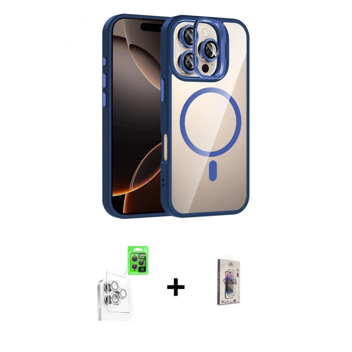 MARSİLYAN™- iPhone 16 Pro Max Kılıf Yadigar Asil Koleksiyonu - Siyah Bilvis 3D Cam Ekran Koruyucu + Beyaz Raze Metal Kamera Lens
