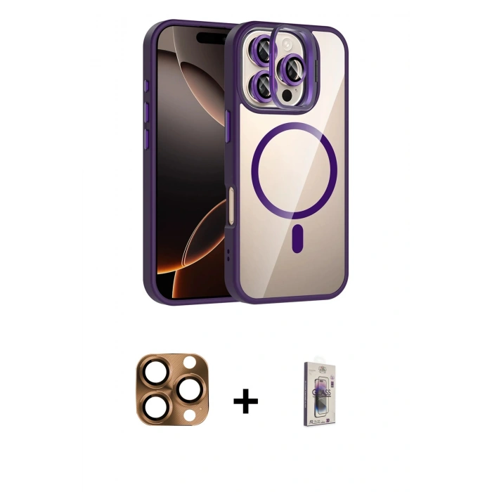 MARSİLYAN™- iPhone 16 Pro Max Kılıf Yadigar Asil Koleksiyonu - Siyah Bilvis 3D Cam Ekran Koruyucu + Pers Alüminyum Kamera Lens - CLTM