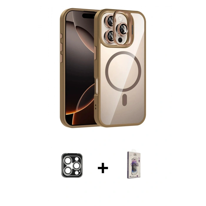 MARSİLYAN™- iPhone 16 Pro Max Kılıf Yadigar Asil Koleksiyonu - Siyah Bilvis 3D Cam Ekran Koruyucu + PVD Metal Kamera Lens - GS
