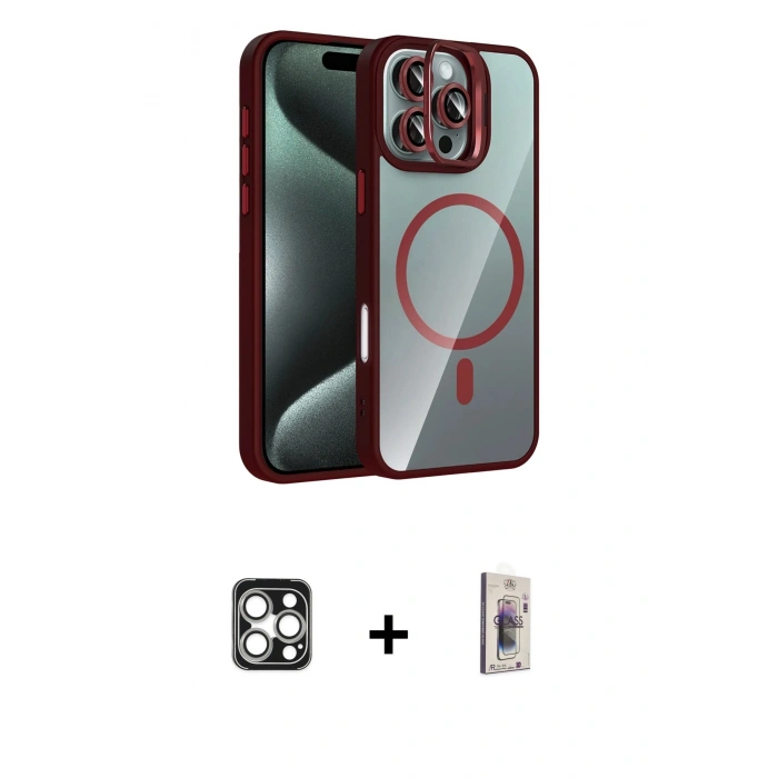 MARSİLYAN™- iPhone 16 Pro Max Kılıf Yadigar Asil Koleksiyonu - Siyah Bilvis 3D Cam Ekran Koruyucu + PVD Metal Kamera Lens - GS