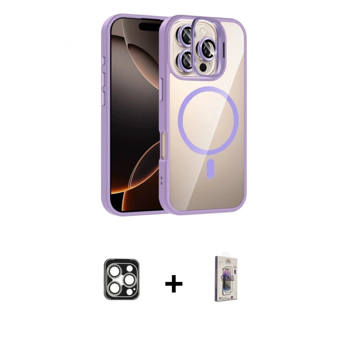 MARSİLYAN™- iPhone 16 Pro Max Kılıf Yadigar Asil Koleksiyonu - Siyah Bilvis 3D Cam Ekran Koruyucu + PVD Metal Kamera Lens - GS