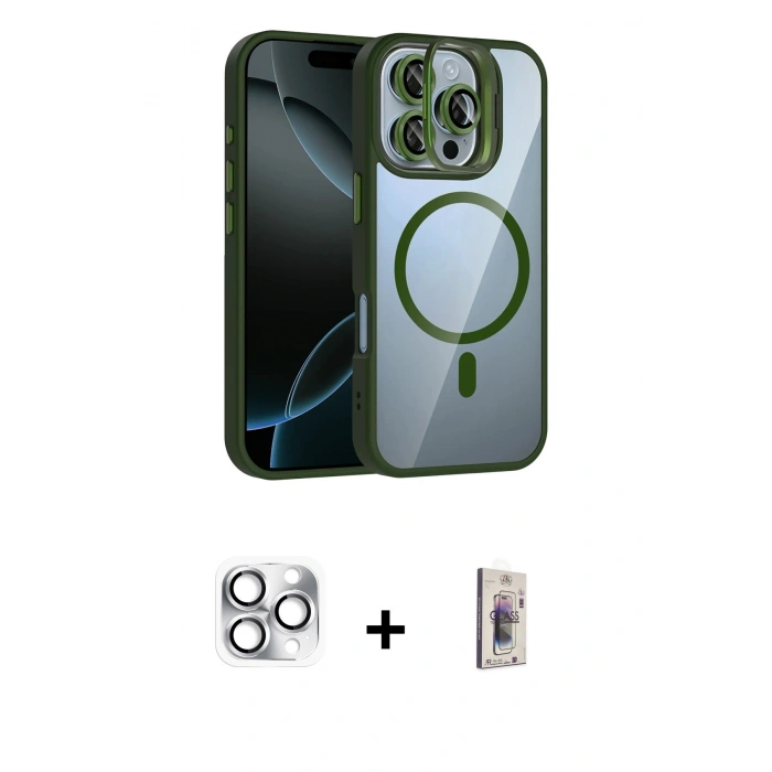 MARSİLYAN™- iPhone 16 Pro Max Kılıf Yadigar Asil Koleksiyonu - Siyah Bilvis 3D Cam Ekran Koruyucu + Pers Alüminyum Kamera Lens - GS