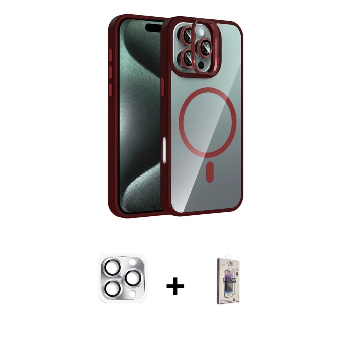 MARSİLYAN™- iPhone 16 Pro Max Kılıf Yadigar Asil Koleksiyonu - Siyah Bilvis 3D Cam Ekran Koruyucu + Pers Alüminyum Kamera Lens - GS