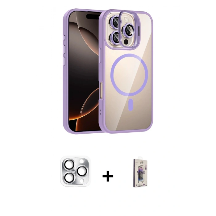 MARSİLYAN™- iPhone 16 Pro Max Kılıf Yadigar Asil Koleksiyonu - Siyah Bilvis 3D Cam Ekran Koruyucu + Pers Alüminyum Kamera Lens - GS