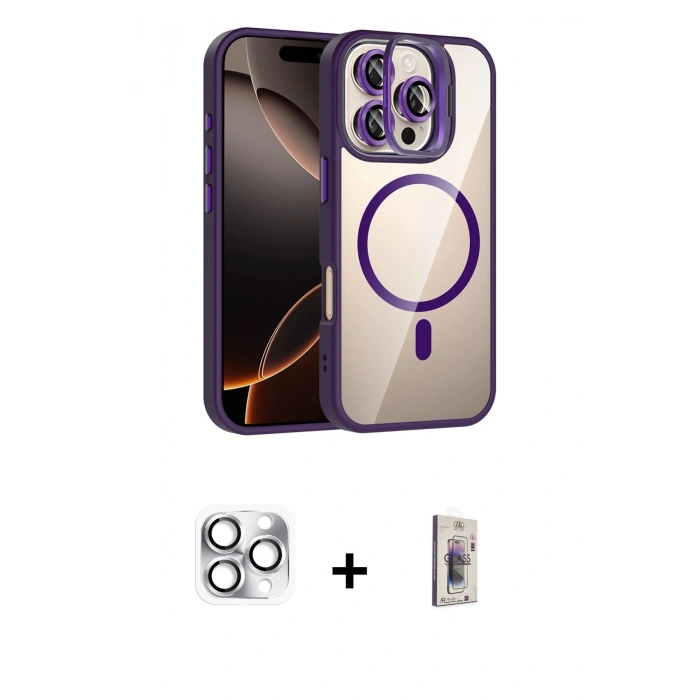 MARSİLYAN™- iPhone 16 Pro Max Kılıf Yadigar Asil Koleksiyonu - Siyah Bilvis 3D Cam Ekran Koruyucu + Pers Alüminyum Kamera Lens - GS