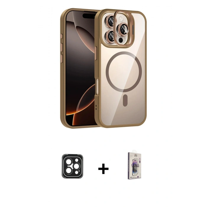 MARSİLYAN™- iPhone 16 Pro Max Kılıf Yadigar Asil Koleksiyonu - Siyah Bilvis 3D Cam Ekran Koruyucu + PVD Metal Kamera Lens - SH