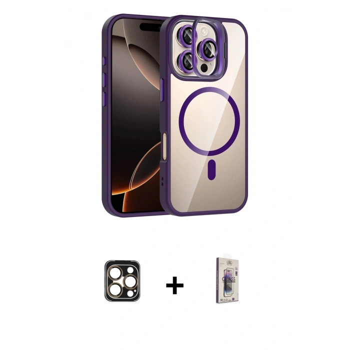 MARSİLYAN™- iPhone 16 Pro Max Kılıf Yadigar Asil Koleksiyonu - Siyah Bilvis 3D Cam Ekran Koruyucu + PVD Metal Kamera Lens - GD