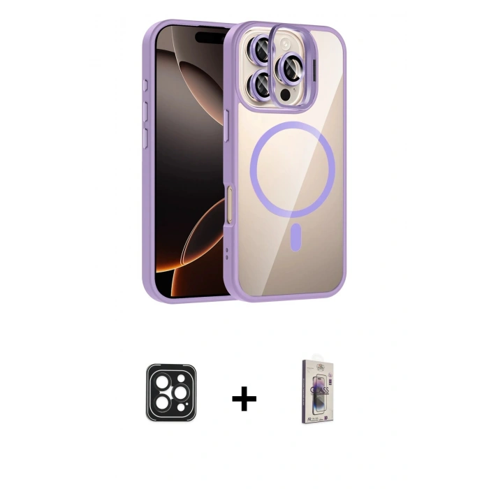 MARSİLYAN™- iPhone 16 Pro Max Kılıf Yadigar Asil Koleksiyonu - Siyah Bilvis 3D Cam Ekran Koruyucu + PVD Metal Kamera Lens - SH