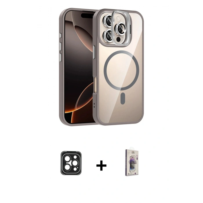 MARSİLYAN™- iPhone 16 Pro Max Kılıf Yadigar Asil Koleksiyonu - Siyah Bilvis 3D Cam Ekran Koruyucu + PVD Metal Kamera Lens - SH