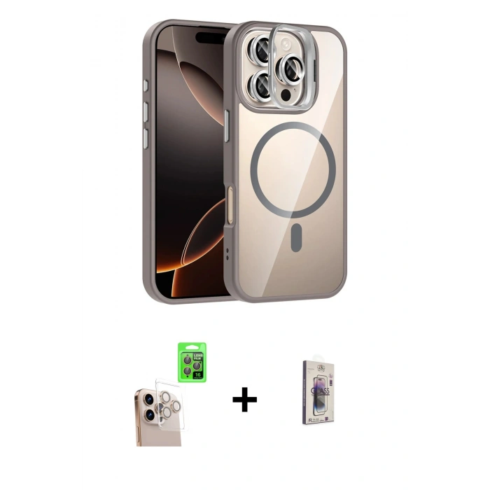 MARSİLYAN™- iPhone 16 Pro Max Kılıf Yadigar Asil Koleksiyonu - Siyah Bilvis 3D Cam Ekran Koruyucu + Raze Metal Kamera Lens - NLGY