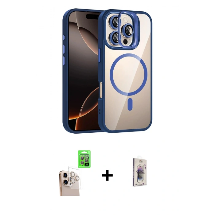 MARSİLYAN™- iPhone 16 Pro Max Kılıf Yadigar Asil Koleksiyonu - Siyah Bilvis 3D Cam Ekran Koruyucu + Raze Metal Kamera Lens - NLGY