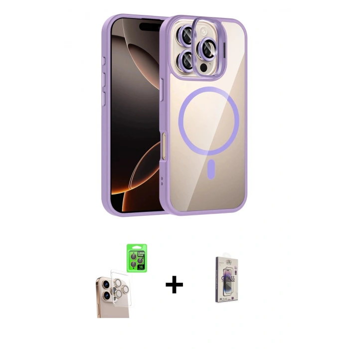 MARSİLYAN™- iPhone 16 Pro Max Kılıf Yadigar Asil Koleksiyonu - Siyah Bilvis 3D Cam Ekran Koruyucu + Raze Metal Kamera Lens - NLGY