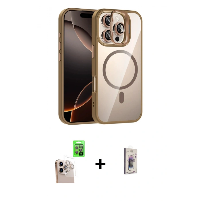 MARSİLYAN™- iPhone 16 Pro Max Kılıf Yadigar Asil Koleksiyonu - Siyah Bilvis 3D Cam Ekran Koruyucu + Raze Metal Kamera Lens - NLGY