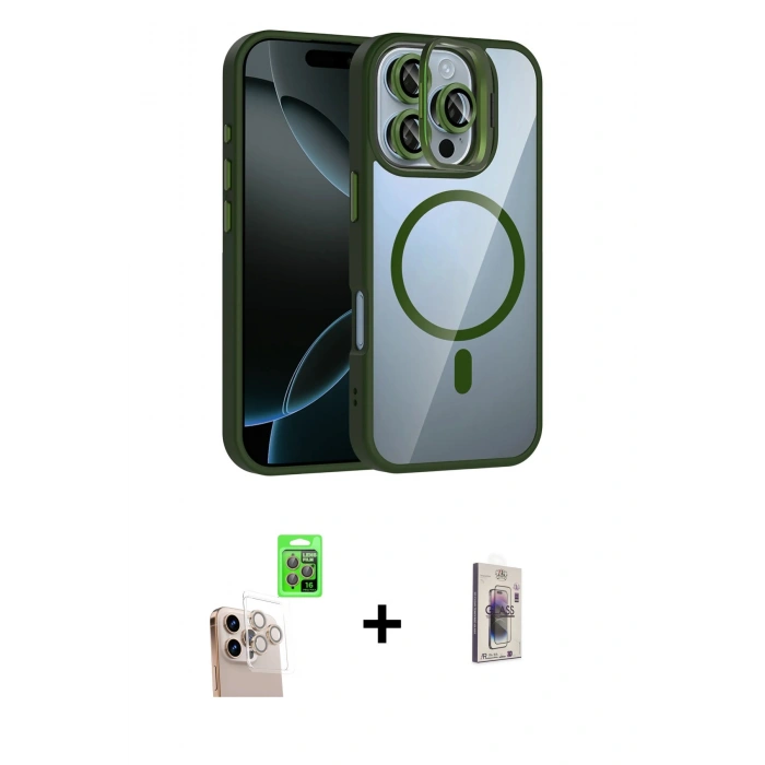 MARSİLYAN™- iPhone 16 Pro Max Kılıf Yadigar Asil Koleksiyonu - Siyah Bilvis 3D Cam Ekran Koruyucu + Raze Metal Kamera Lens - NLGY