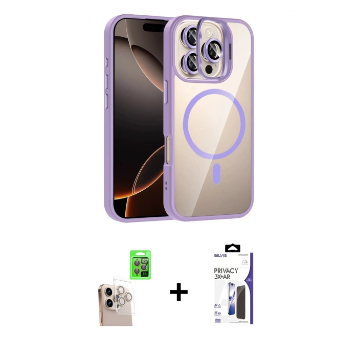 MARSİLYAN™- iPhone 16 Pro Max Kılıf Yadigar Asil Koleksiyonu - Siyah Bilvis 3X AR Hayalet Cam Ekran Koruyucu + Raze Metal Kamera Lens - NLGY