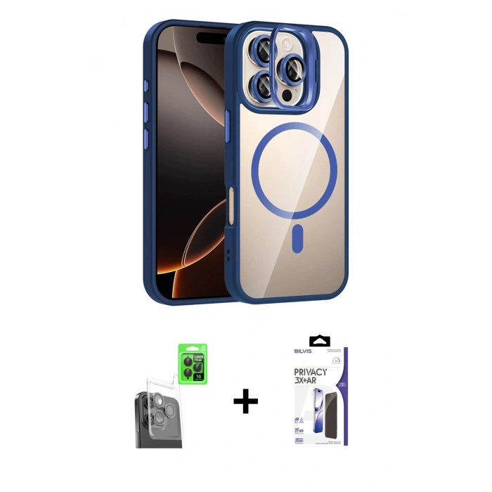 MARSİLYAN™- iPhone 16 Pro Max Kılıf Yadigar Asil Koleksiyonu - Siyah Bilvis 3X AR Hayalet Cam Ekran Koruyucu + Raze Metal Kamera Lens - SH
