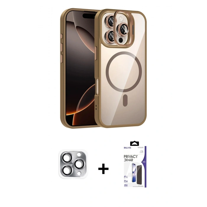 MARSİLYAN™- iPhone 16 Pro Max Kılıf Yadigar Asil Koleksiyonu - Siyah Bilvis 3X AR Hayalet Cam Ekran Koruyucu + Pers Alüminyum Kamera Lens - GI