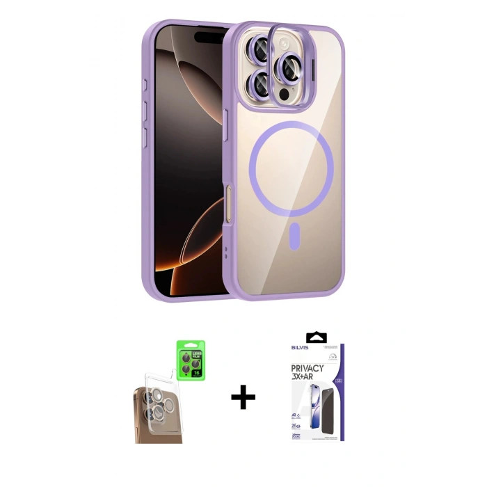 MARSİLYAN™- iPhone 16 Pro Max Kılıf Yadigar Asil Koleksiyonu - Siyah Bilvis 3X AR Hayalet Cam Ekran Koruyucu + Raze Metal Kamera Lens - CLTM